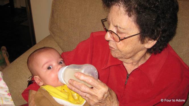 We even put Great Grandma Mc to work feeding Mason. 