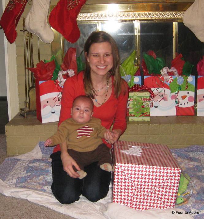 Harper was the first baby to open a Christmas gift.