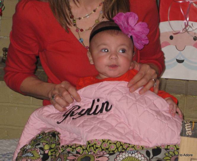 Aunt CiCi made each of the babies a quilt with their name embroided to match their curtains and sheets.  
