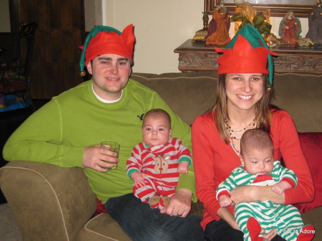 Courtney found these goofy elf hats for George and I to sport.