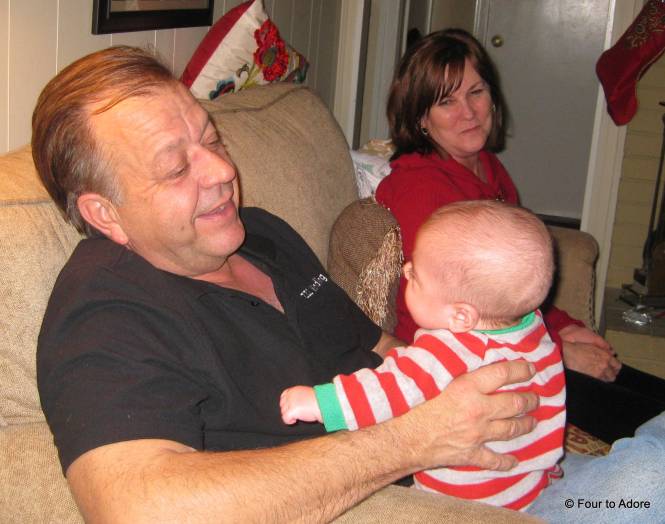 Grandpa giving Harper some individual attention.  We've noticed that these two have a bit of a special bond as Harper is apparently my Dad's "mini me".  