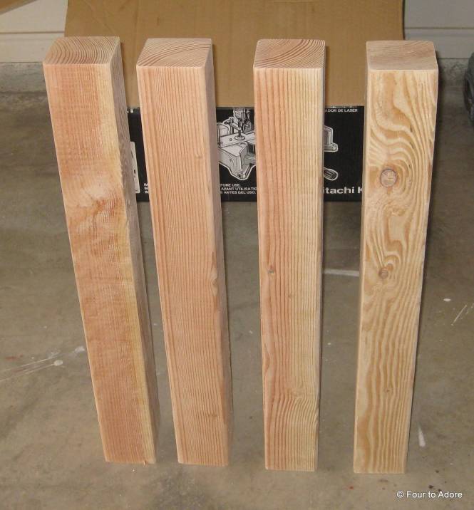 Here are the four legs cut to size.   Notice how they are sanded down. 