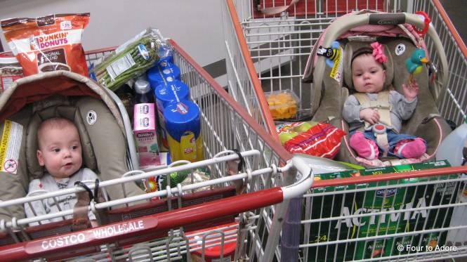 Here's the shopping aftermath!  As we left, the woman at customer service inquired about the boy/ girl ratio.  When we told her it was 2 boys, 2 girls she replied, "That's perfect!  I'm jealous".  I thought that was a cute, candid remark.  