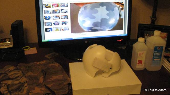 The artist who painted our inspiration used shades of blue, but we chose classic camouflage colors instead.  