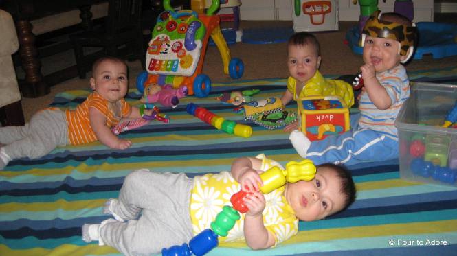Harper really enjoyed pushing the buttons on the sitting toys.  We learned, however, to turn all toys off before bed.  The toy in the background spooked George when it beckoned, "Play with me." in the night!