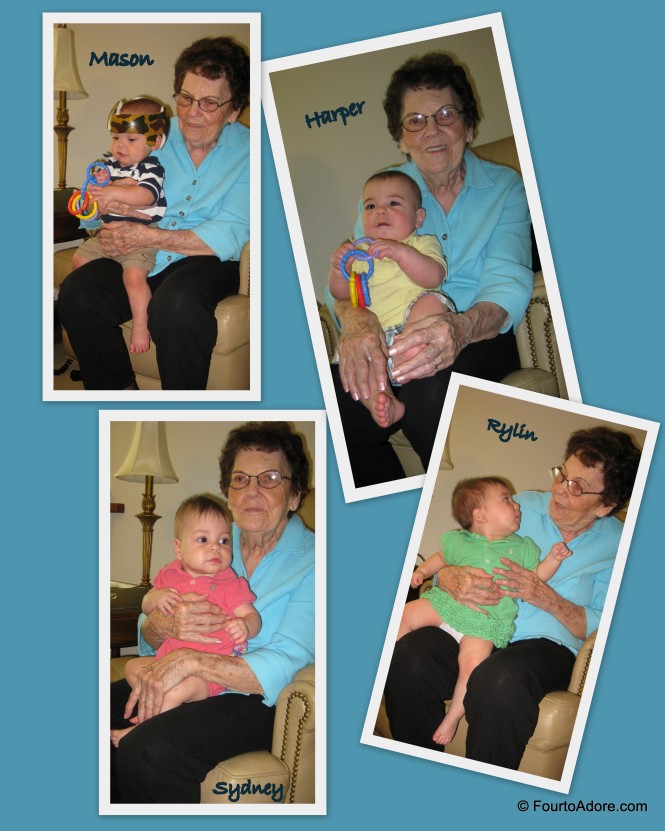 Unfortunately, our visit to Grandma's was brief.  However, we made sure Grandma got a chance to hold each baby.  When one got fussy, we swapped them out.  