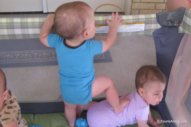 Mason never ceases to amaze me.  He used poor little Sydney to boost him up.