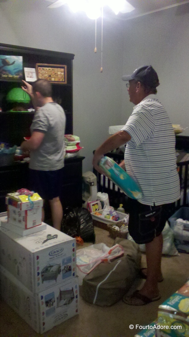 Here is an instance where I had to let George and my father in law handle something I wanted to do: organize the nursery closets.