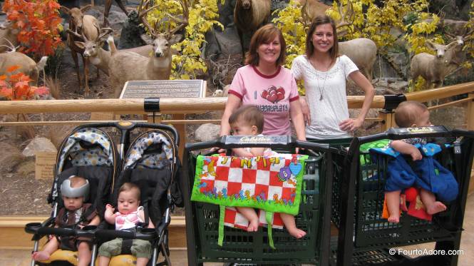 This is how we toted four babies around Cabela's! 