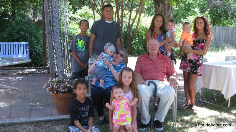 Ten of the eleven great grandchildren are in this photograph.  Can you spot BOTH sets of multiples?  Of course the quads are one set, but there are also twin boys in the mix!