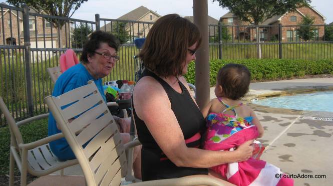 Rylin blew Grandma kisses and said, "Hi!" from the pool.