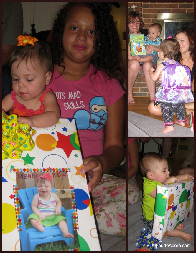 Grandma decorated each baby's gift with a picture from their first birthday party.