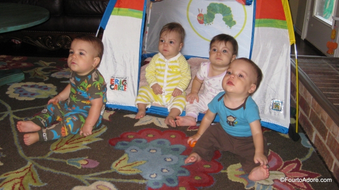One evening, the quads enjoyed an Elmo movie in their new tent given to us from a friend.  