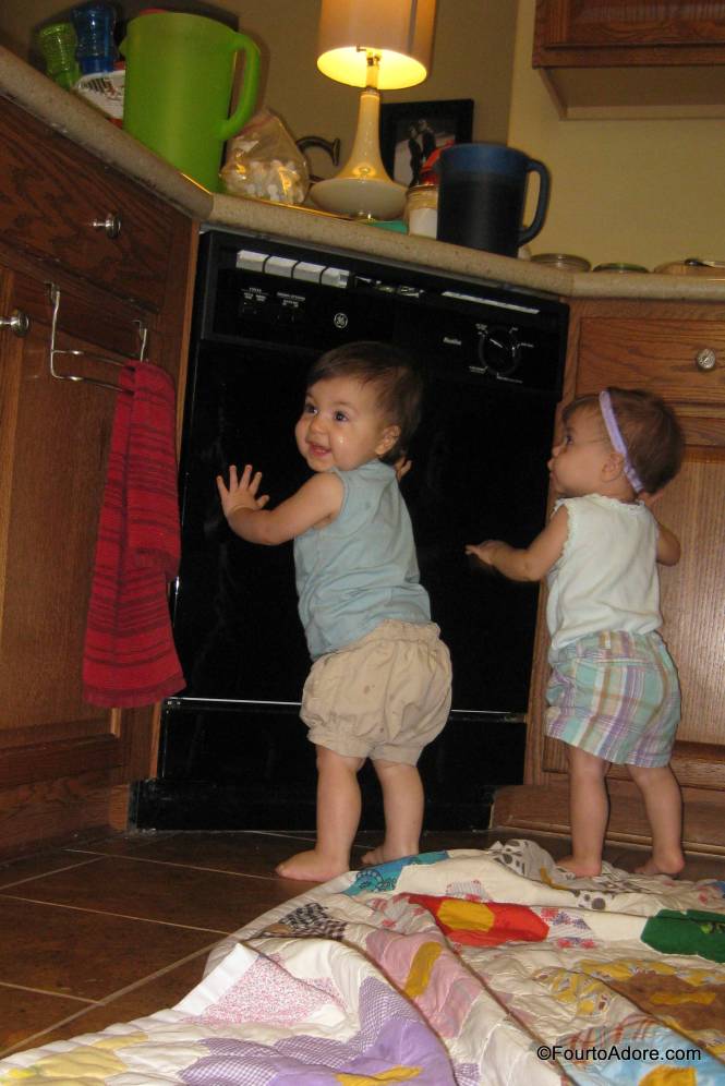 I think the girls noticed their reflection in the dishwasher door, much like the store mirrors at the mall.