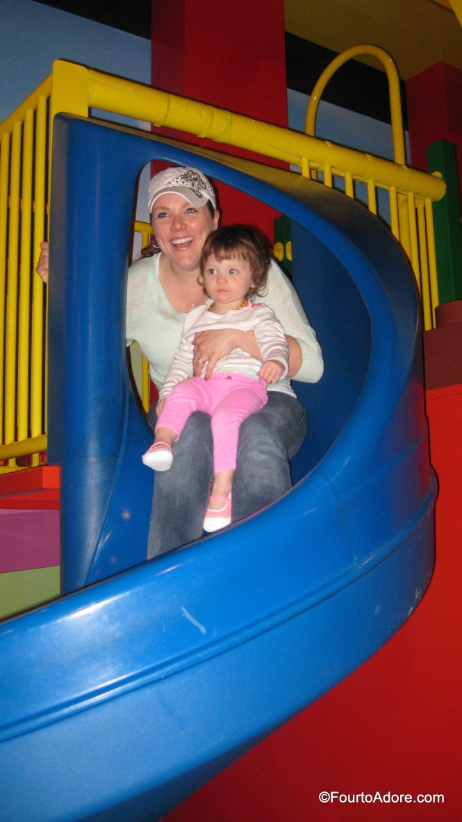 Each of the babies had a turn on the spiral slide with their mommy.  I snapped a picture of Amber & Logan.