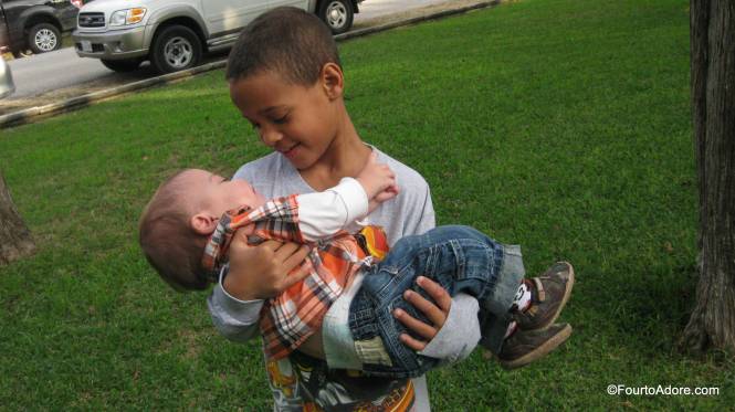 Mason always gravitates to the twins, especially Michael.  