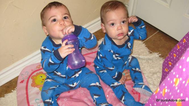 Voila!  Two clean boys ready to hit the sack.