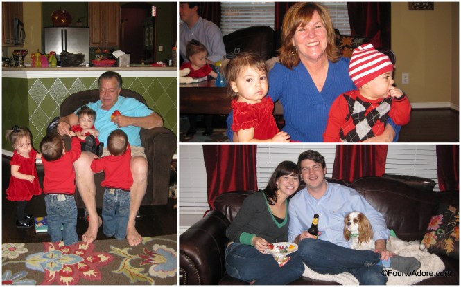 Grandpa made the grave mistake of opening a snack in the den where the quads could see him.  He attracted four beggars in seconds.