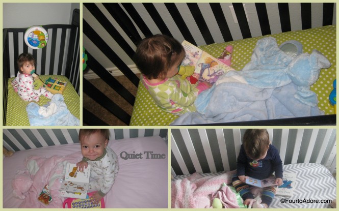To spice things up, I also let the quads chose a different crib.  They seem to enjoy the new scenery and crib soothers.  