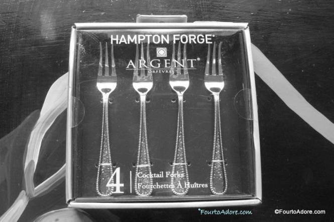 I scored these at TJ Maxx for $6.99.  They are a close match to our flatware so I could probably use them as cocktail forks if we ever had a cocktail party.  