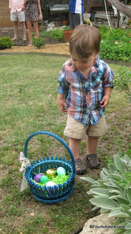 Harper was pretty good at finding eggs.  He just didn't see any reason to bother carrying his basket.  
