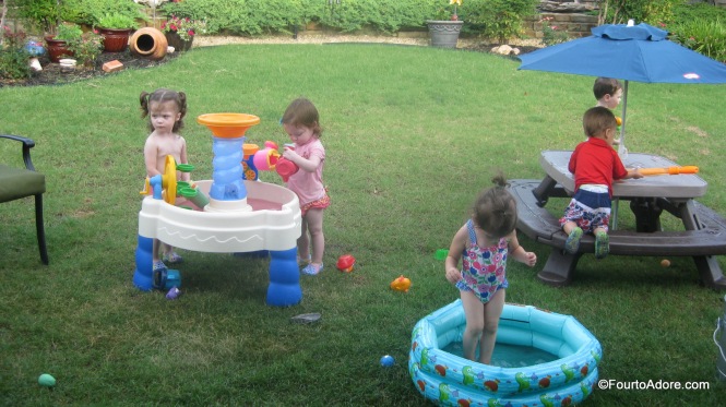 I dropped some of our Color Dropz into the water tables and mini pool for a little pizazz!  