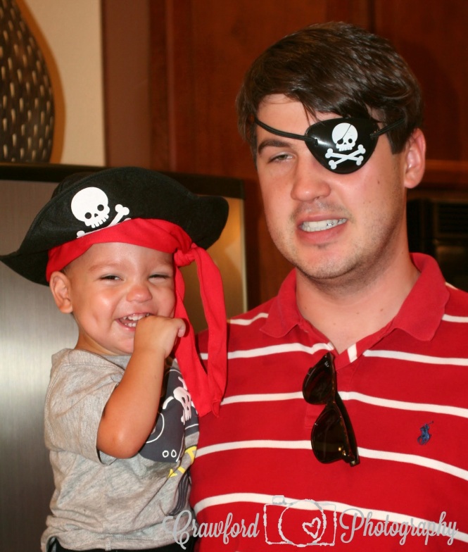 Matt did his best to dress for the pirate theme with his red and white stripes with eye patch.