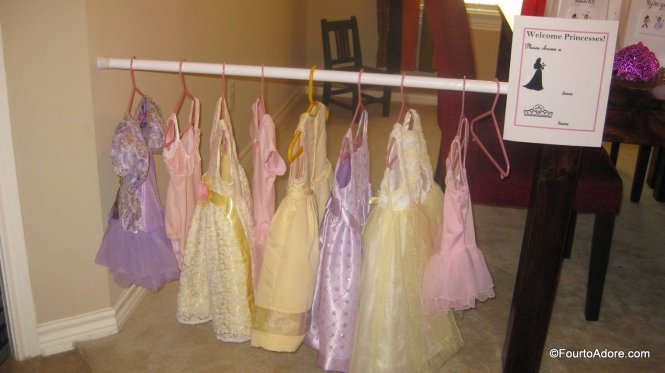 Use a shower curtain rod to hang dress up clothes for a party or to store in a play room.