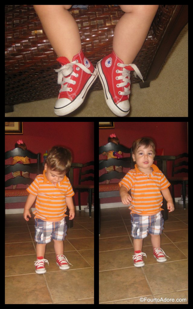 These red Converse are among my favorite shoes for Harper, but he and I don't always agree about when they "go" with the outfit.  