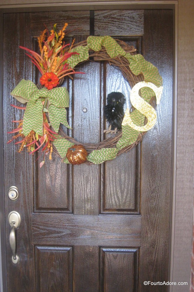 Fall wreath with burlap ribbon and monogram