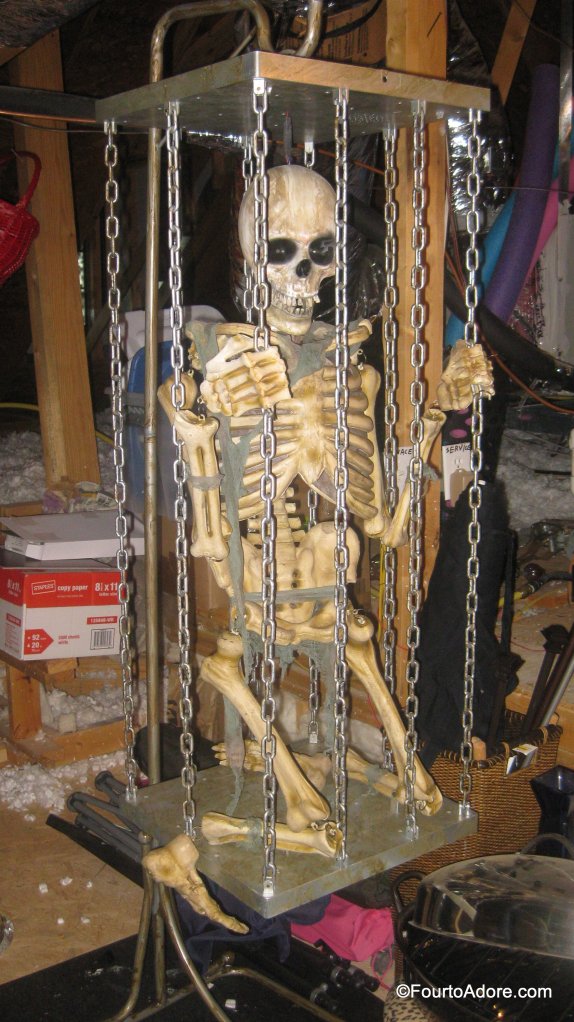 Halloween decoration, life size caged skeleton