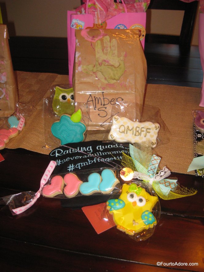 Amber made handstamped necklaces like the ones crafted for her Etsy Shop, Texas Take and ordered gorgeous cookies from a triplet mom, Sugar Coma Cookies. Ashley designed custom shirts that read 