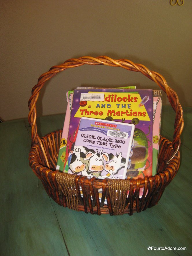 We keep libarary books in a large basket on top of the refrigerator and only get them down when there is adequate supervision. 